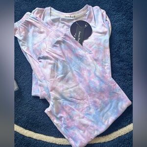 Emerson Road Pastel Pink and Blue Tie-Dye Lounge Top & Pants
